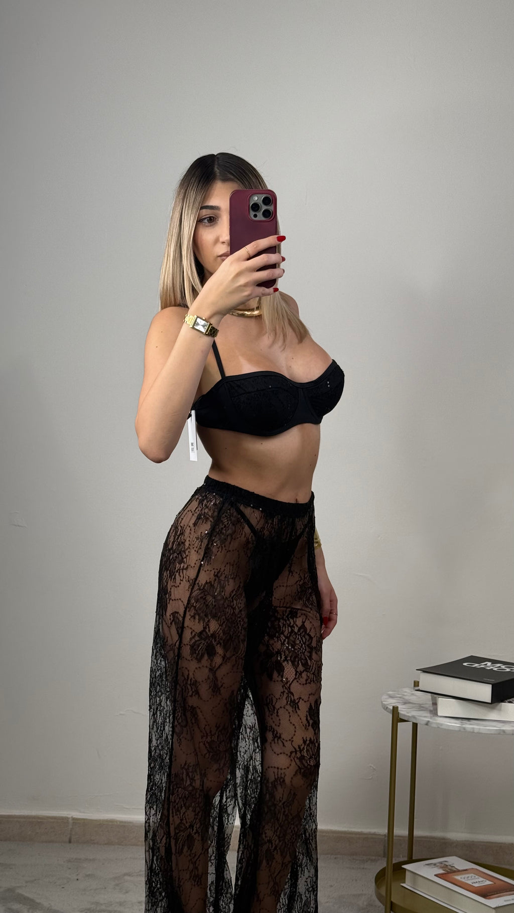 Set bikini 3 pezzi con pantaloni in pizzo