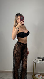 Set bikini 3 pezzi con pantaloni in pizzo