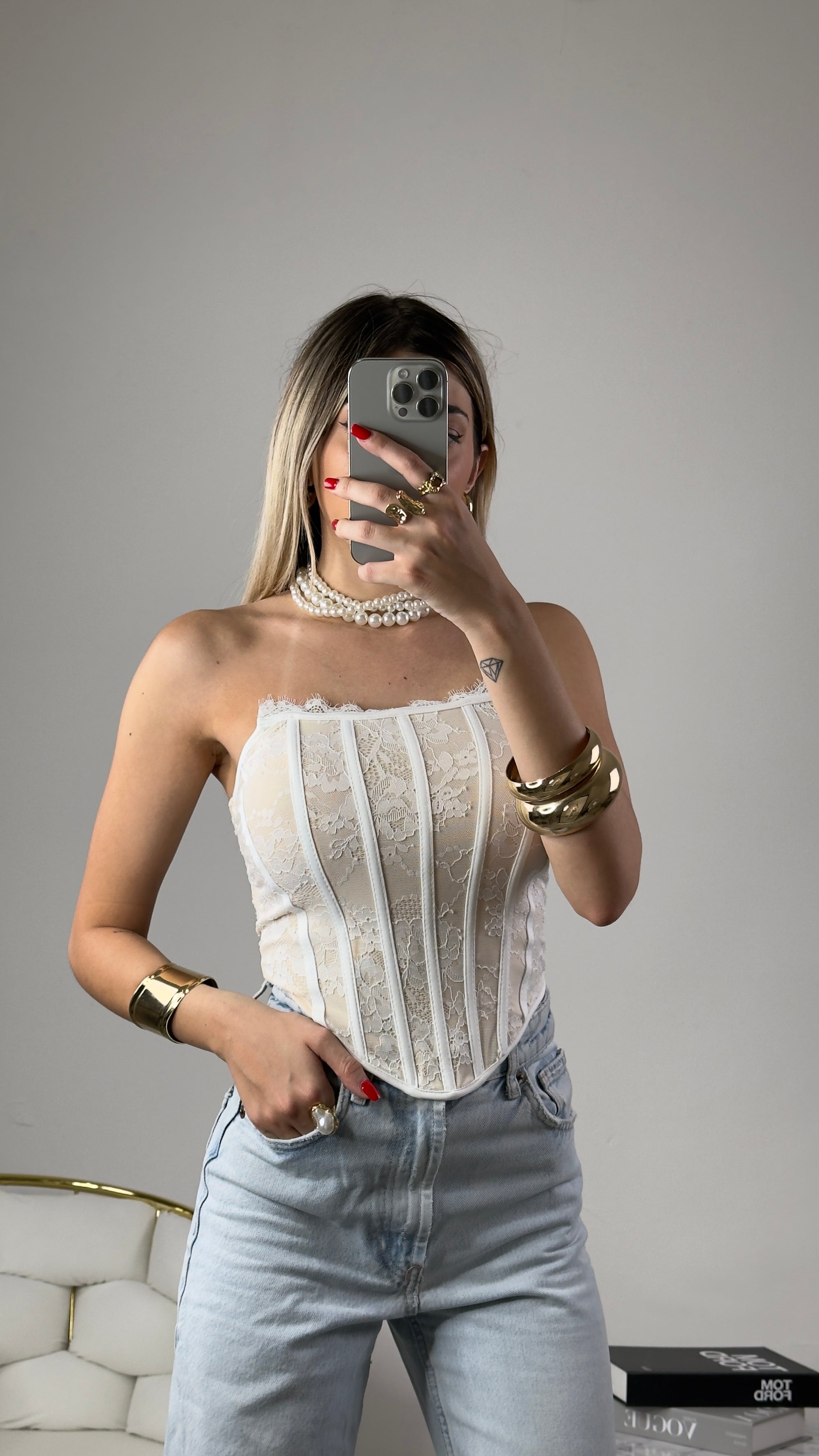 Top corsetto in pizzo