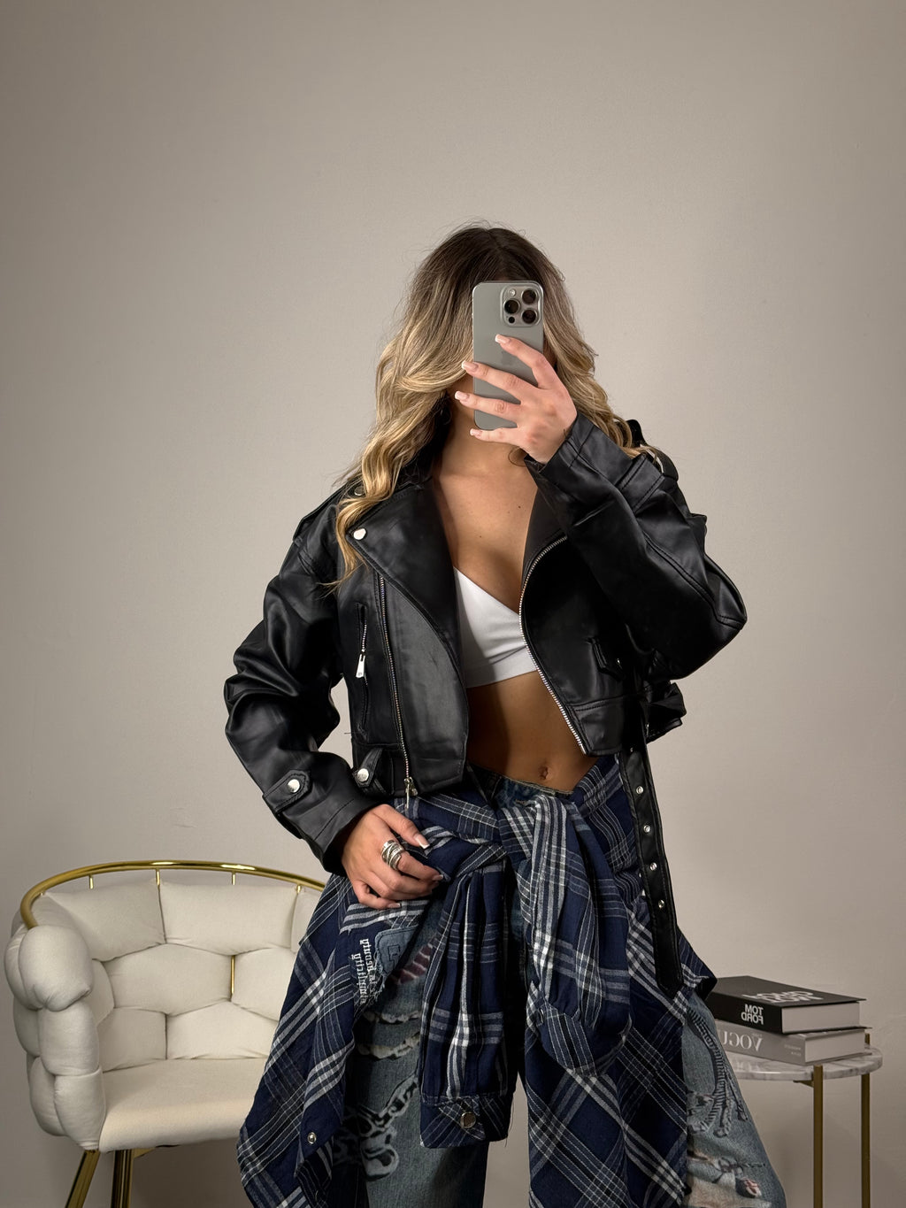 Giubbino di pelle modello crop