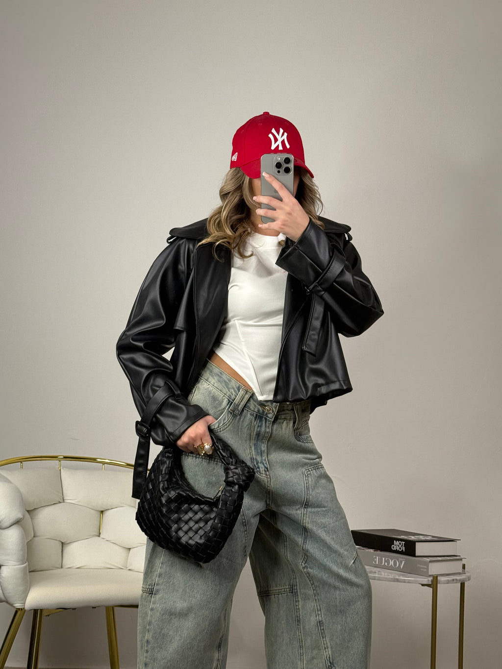 Giacca di pelle aperta