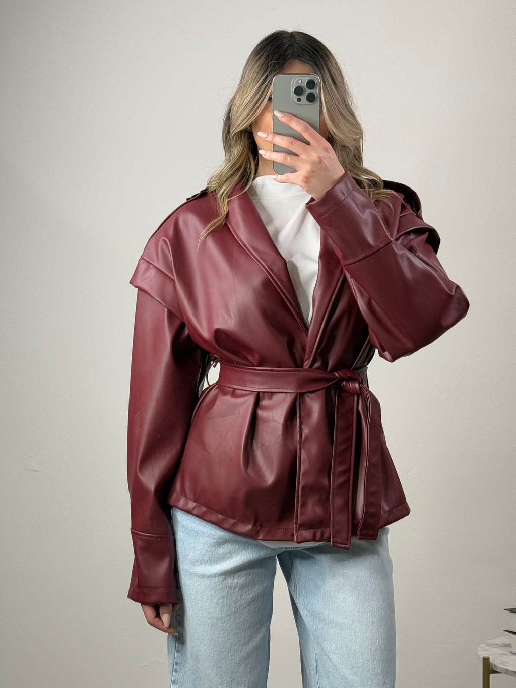 Giacca in Ecopelle con Cintura