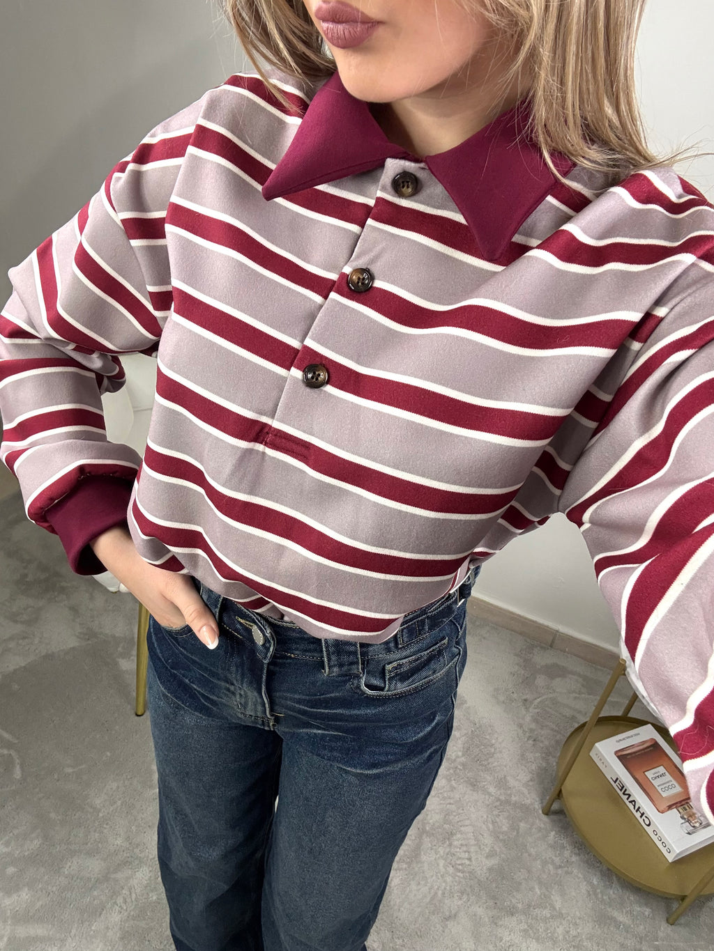 Felpa polo a righe