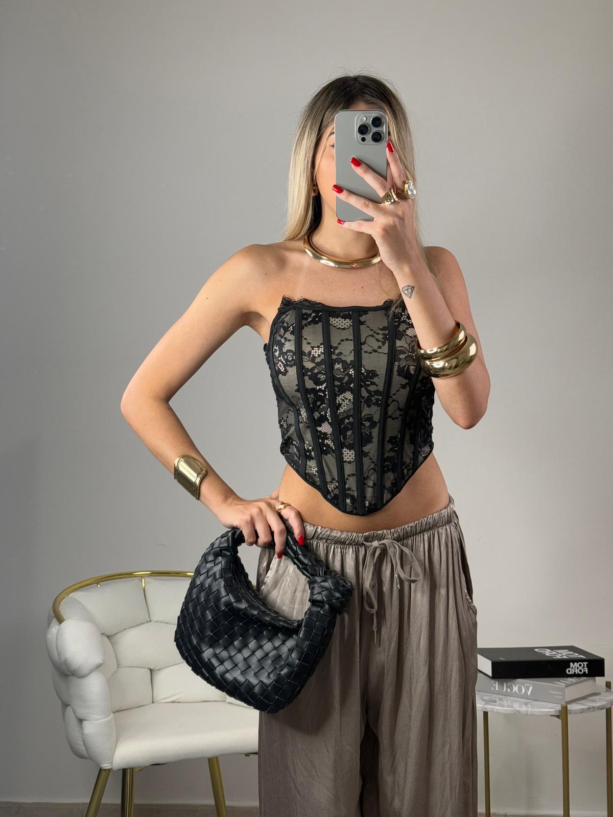 Top corsetto in pizzo